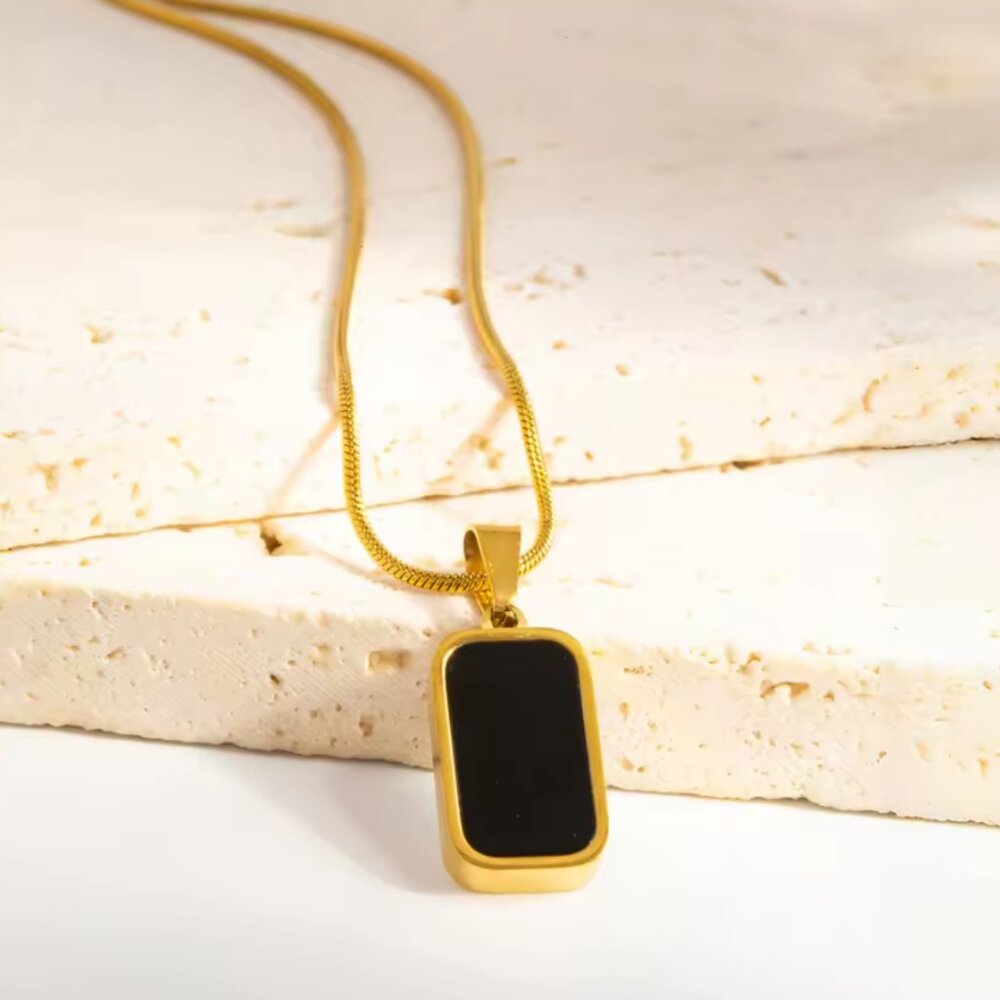 Women Double Sided Black-Silver Pendant Stainless Steel Necklace - Picture 4 of 6